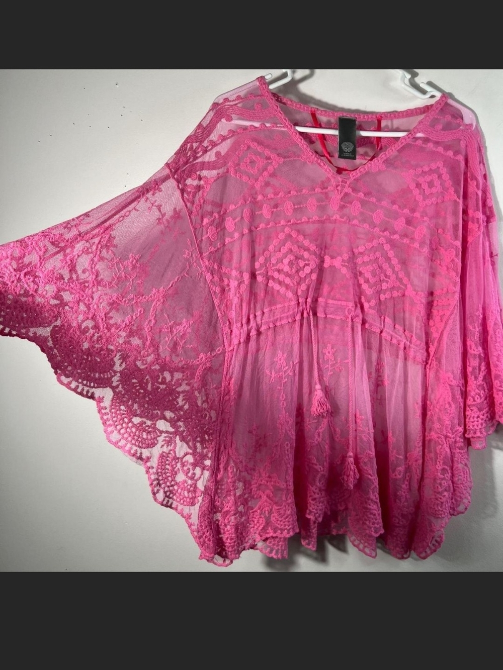 Vince Camuto Hot Pink Sheer Embroidered Tunic